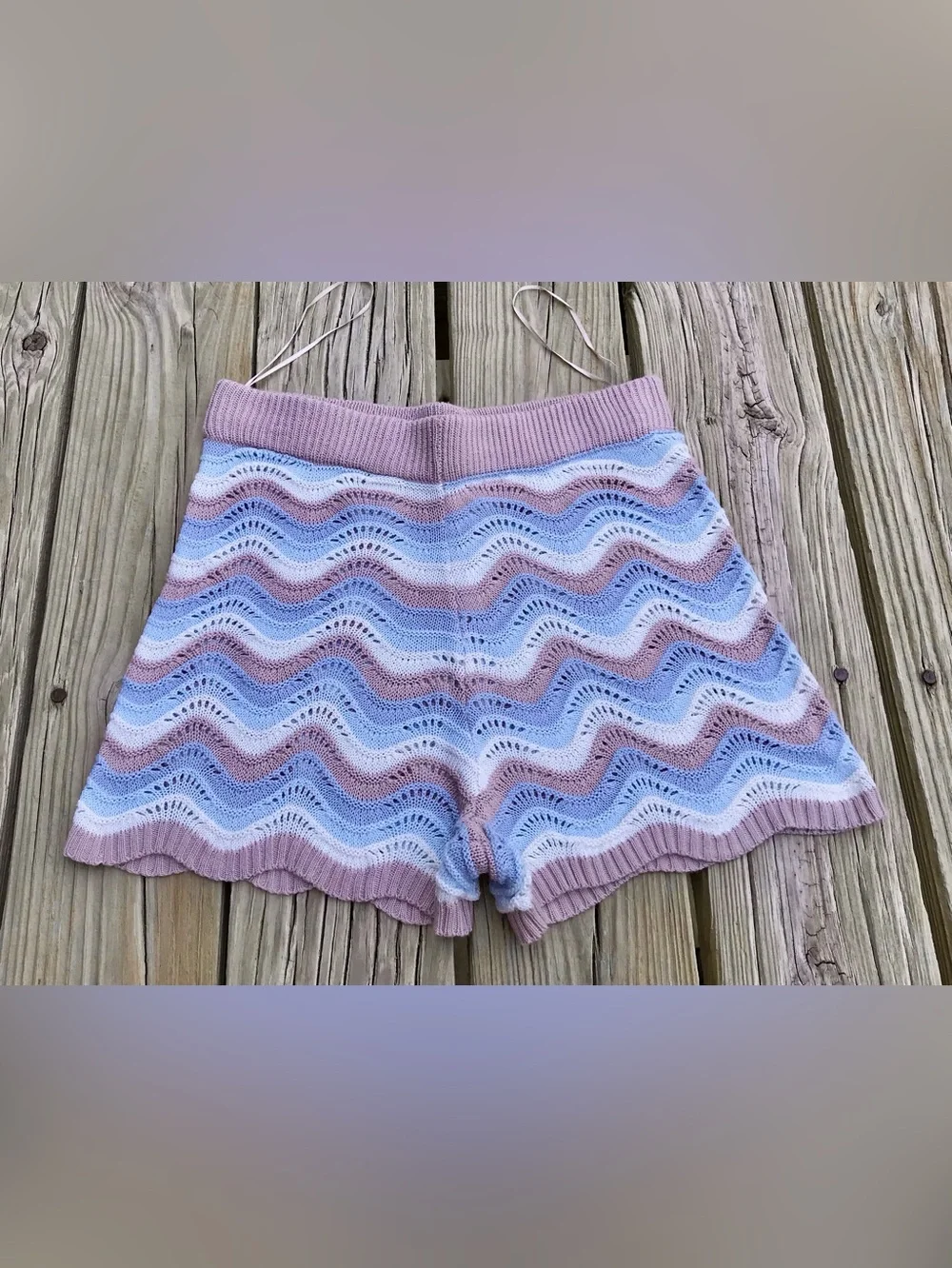 Ladies L NO COMMENT Chevron Stripe Woven Knit Swit Sweater Shorts
